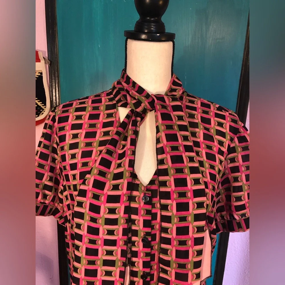 Vintage Art Deco Lavalliere Blouse Size L 🖤 - Picture 7 of 16